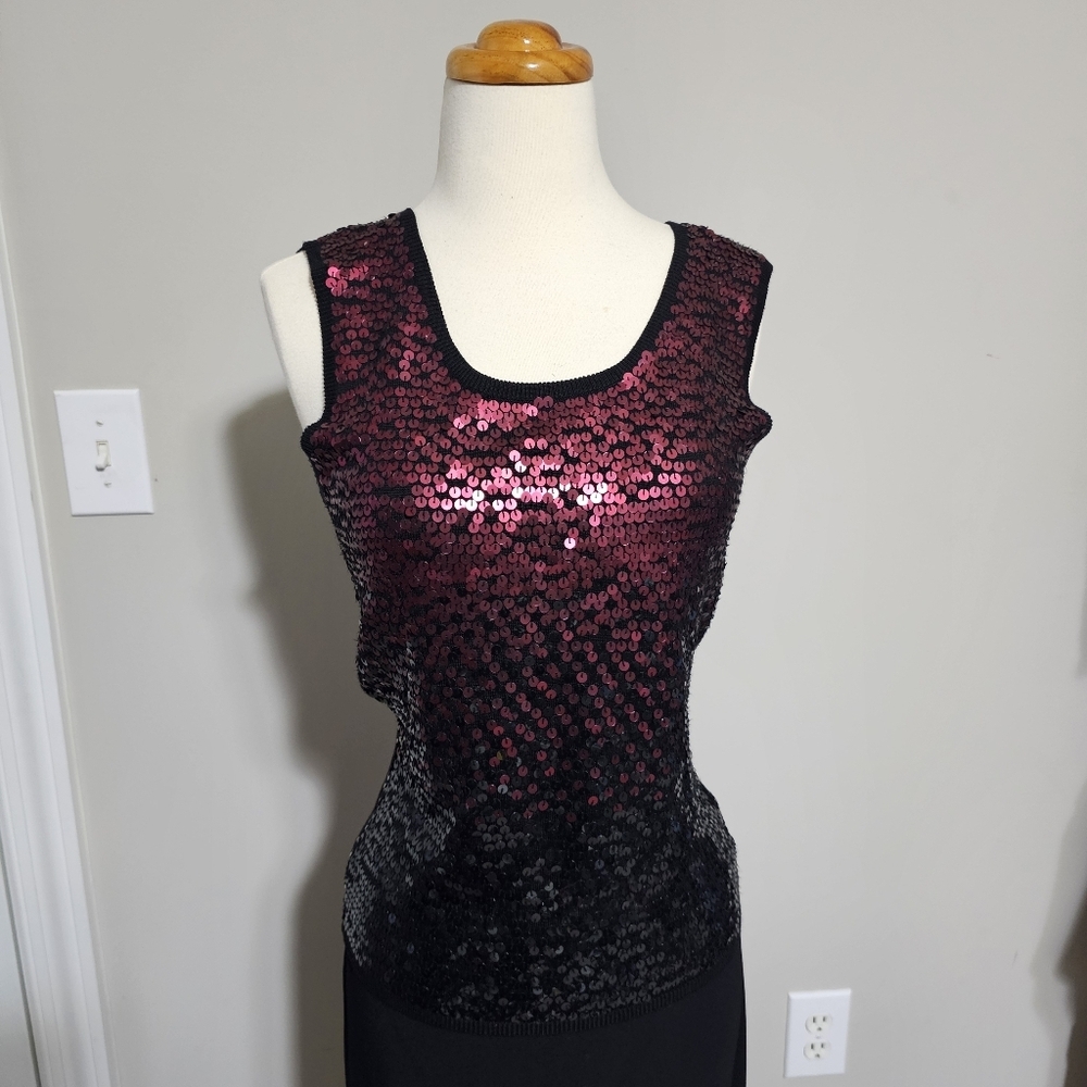 Melrose Studio M Ombre Sequin Tank Top Silk Blend Ribbed
